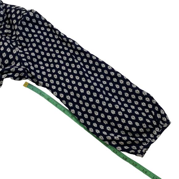 TALBOTS Blue White Geometric Embroidered Woven Cotton Button Up Blouse Medium - Picture 10 of 10